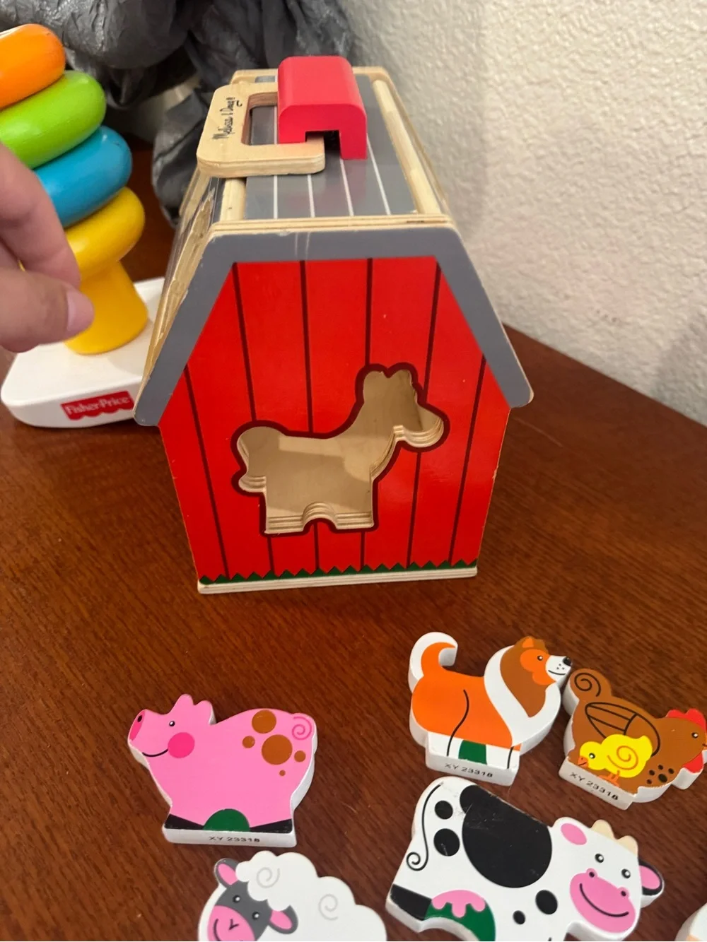 Melissa & Doug Gray Striped Wooden Farm Puzzle Box Take-Along Sorting Barn
